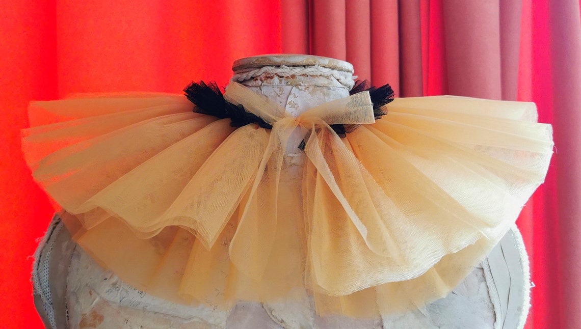 Wide Tulle Pierrot Clown Ruff Collar Mustard & Black - Circus Costume ...