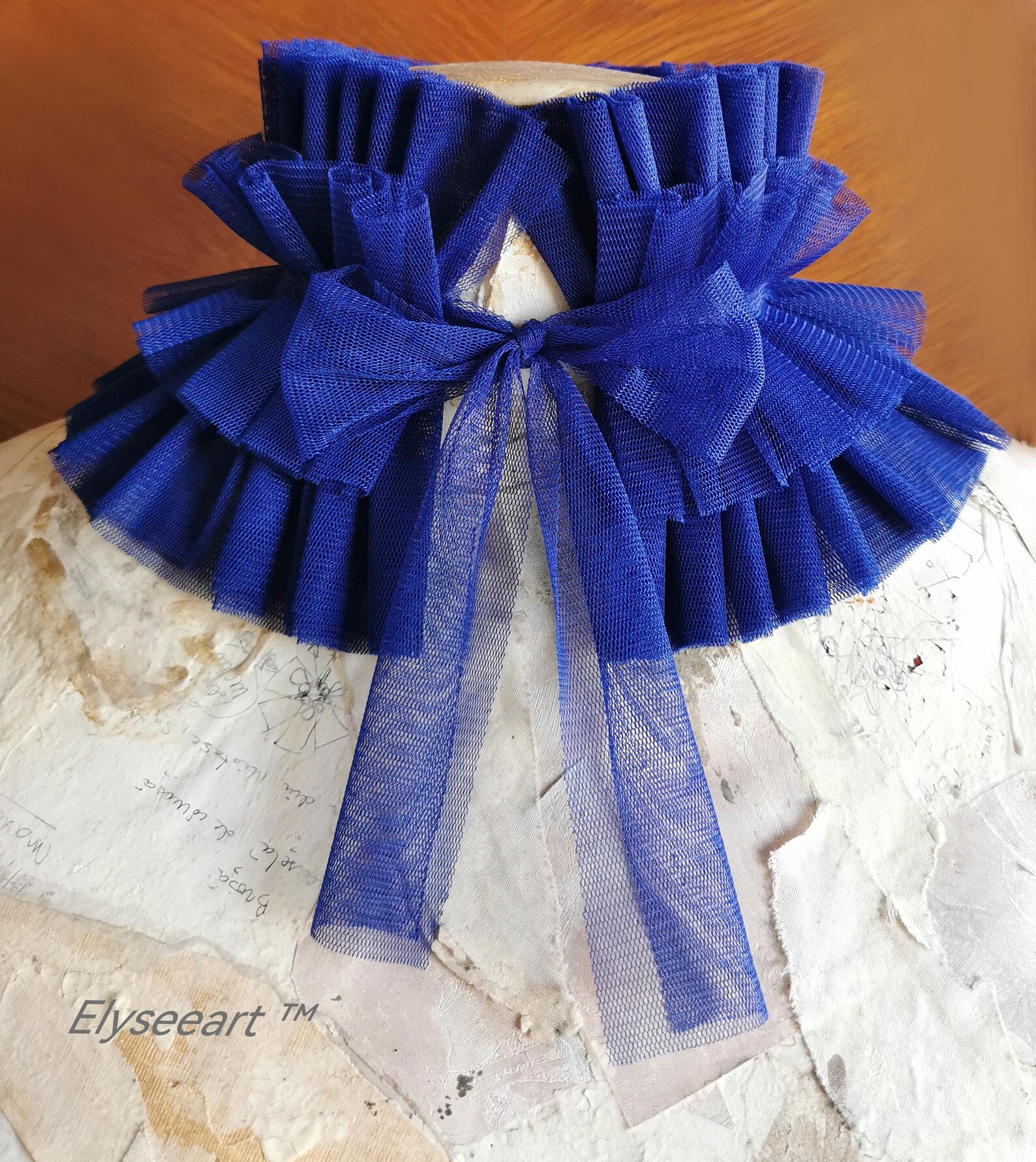 Blue Cobalt Tulle Ruffle Collar Clown Accessory Renaissance High Neck ...