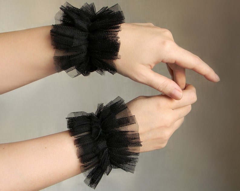 Black Wrist Cuffs Tulle Ruffle Cuffs Fabric Cuffs Textile Etsy