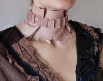 Collar Real Leather Neck Corset Nude Pleated Trim Choker Statement High Ruff Collar for Going Out or Dinner Date Necklace Bride Shower Gift