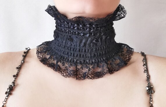 Victorian Gothic Black Lace and Satin High Collar Neck Corset | Etsy