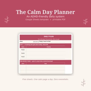 ADHD Daglig Planner Google Sheets, Uppgiftsorganisatör för Exekutiv Dysfunktion, Hjärndumpdagbok, Vanespårare, Utskrivbar PDF-Planner