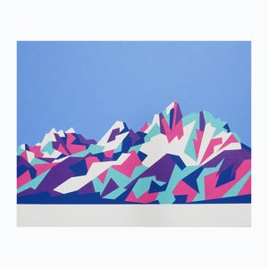 Teton Range Mountain Painting – Colourful Grand Teton Wall Art, Bold Alpine Landscape, National Park Decor, Modern Wilderness Artwork