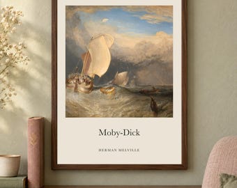 Moby-Dick Title Print, Herman Melville Literary Wall Art, 12x16 Matte Painting Poster