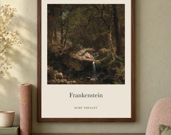 Frankenstein Title Print, Mary Shelley Literary Wall Art, 12x16 Matte Painting Poster