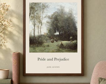 Pride and Prejudice Landscape Title Print, Jane Austen Literary Wall Art, 12x16 Matte Painting Poster