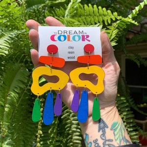 Bold Pride Earrings, Large Statement Earrings, Wood Earrings, Handmade Earrings, Bold Earrings, Dangle Earrings, Hand Painted Earrings