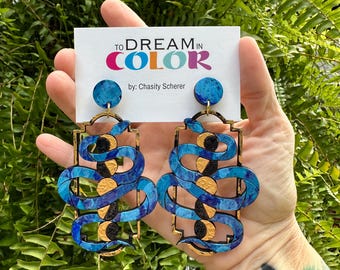 Wood Serpent Statement Earrings