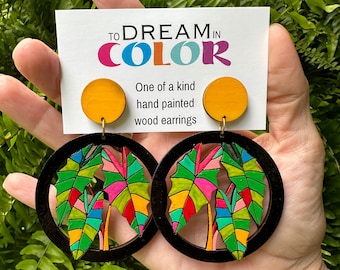 Bold Hand Painted Multicolored Leaf Earrings
