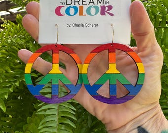 Hand-Painted Pride Peace Sign Statement Earrings