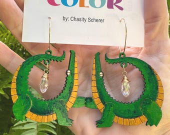 Hand Painted Alligator Earrings