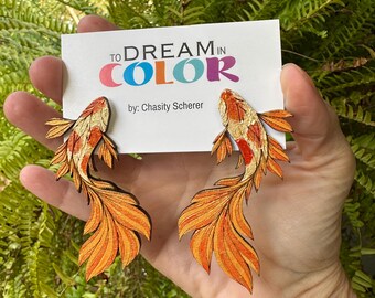 Hand-Painted Koi Fish Statement Earrings
