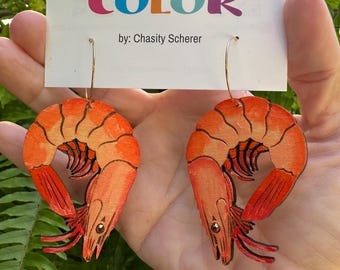 Hand-Painted Shrimp Statement Earrings