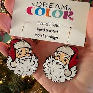 Vintage Wood Santa Earrings