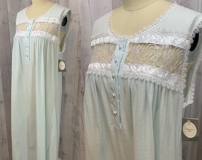 DIOR Vintage 1970s NOS Christian Dior Lingerie~Nightgown Dressing Gown~French Blue S/M
