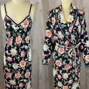 DIOR Vintage 1980s 2PC Miss Dior Set Floral Nightgown/Robe Small