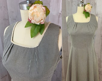 1940s Vintage Frock Seersucker Day Dress~Gray/White Aline Pinup Rockabilly M/L