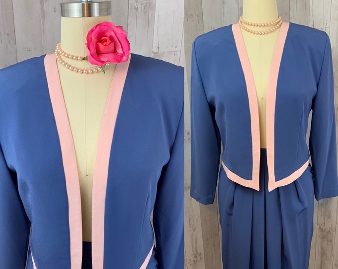 LILLI ANN 1970s Vintage 2pc Suit Silky Purple Poly w/Pink Trim M/L