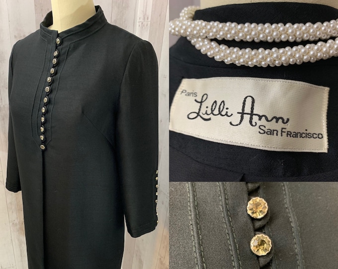 LILLI ANN 1960s Vintage Jet Black Swing Coat M/38 Bust