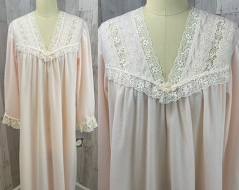 DIOR Vintage NOS 1970s Christian Dior Peachy-Pink Flannel Nightgown S/M