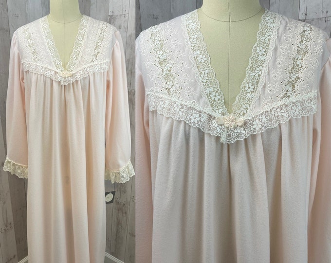 DIOR Vintage NOS 1970s Christian Dior Peachy-Pink Flannel Nightgown S/M