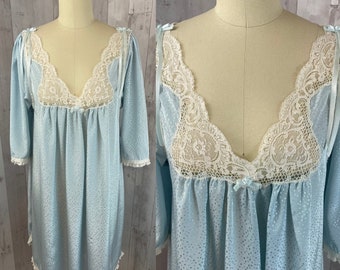 DIOR Vintage 1980s Christian Dior Babydoll Nightgown French Blue S/P WOUNDED