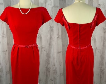 EMMA DOMB 1950s Vintage Cherry Red Velvet w/Satin Bows & Trim S/2