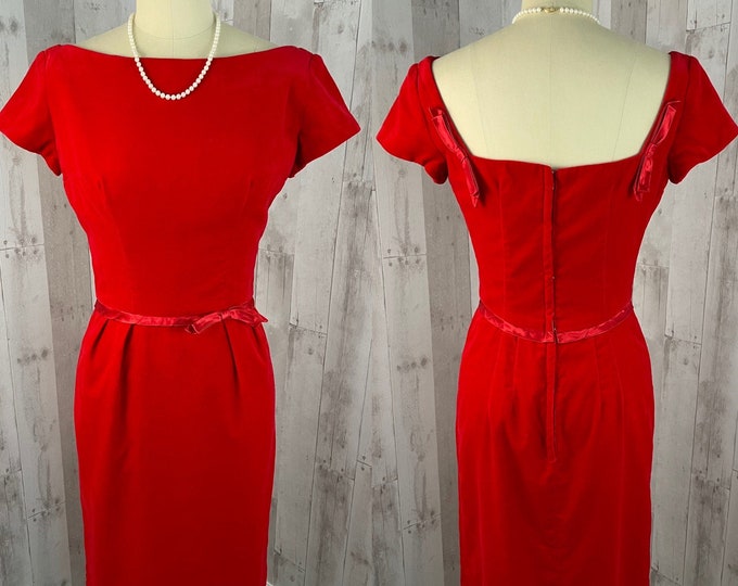 EMMA DOMB 1950s Vintage Cherry Red Velvet w/Satin Bows & Trim S/2