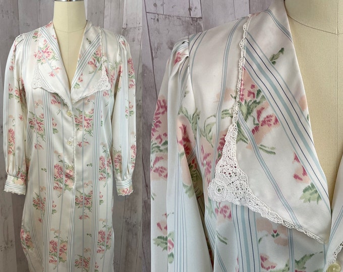 DIOR Vintage Nightgown 1980s Christian Dior Floral Nightgown Lace Petite