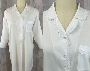 DIOR Vintage 1980s Crisp White Cotton Night Shirt Monogram M/L