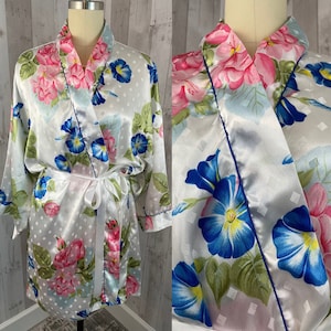 DIOR Vintage 1980s Christian Dior Satin Floral Robe Lingerie M/L image 1