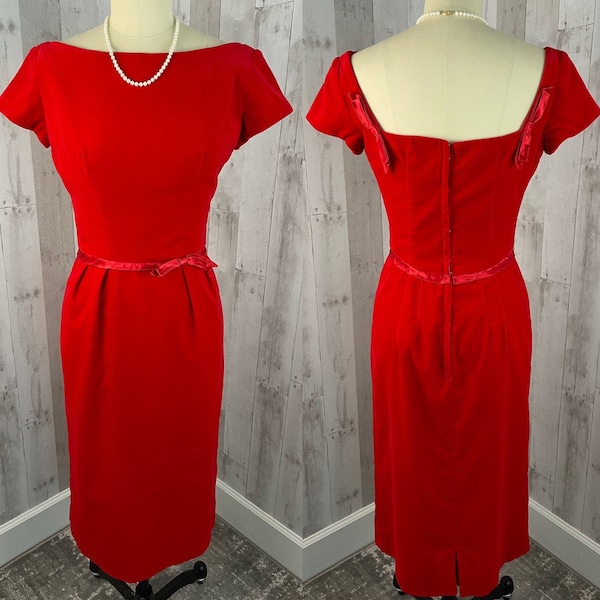 EMMA DOMB 1950s Vintage Cherry Red Velvet w/Satin Bows & Trim S/2