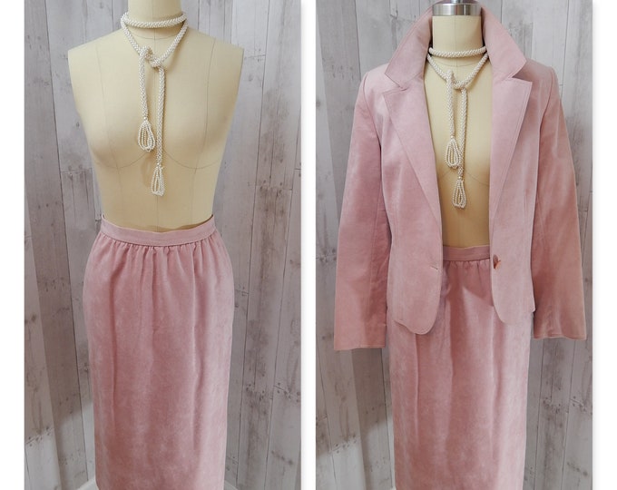 LILLI ANN 1980s Vintage Suit Career Jacket/Blazer~Pale Pink Microsuede