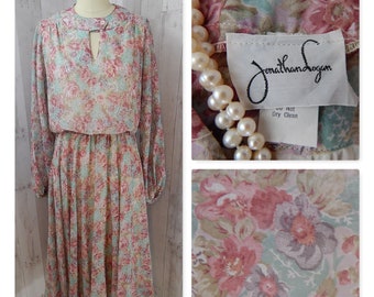 JONATHAN LOGAN 1970s Vintage Pink Floral Aline Dress-Wounded