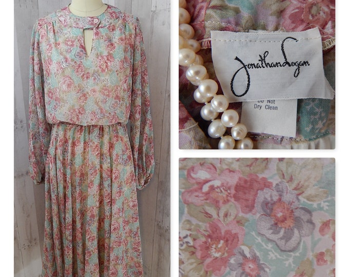 JONATHAN LOGAN 1970s Vintage Pink Floral Aline Dress-Wounded