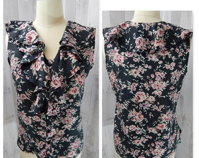 Hattie Carnegie NOS Vintage  Silk Floral Blouse/Top/Tank Lrg NEW