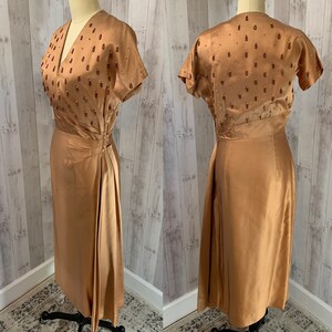 1940s Vintage Copper Liquid Satin Party Dress S/M WOUNDED image 2