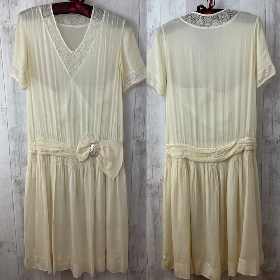 1920s Flapper Dress Antique White Silk Drop Waist… - image 2