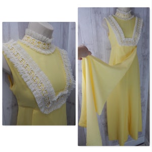 EMMA DOMB 1960s Vintage Jumpsuit~Lemon Yellow Chiffon One Piece Jumper S/M