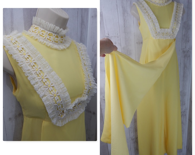EMMA DOMB 1960s Vintage Jumpsuit~Lemon Yellow Chiffon One Piece Jumper S/M
