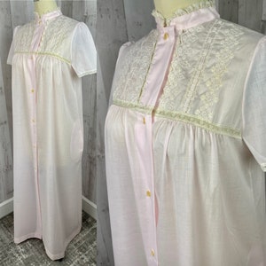 DIOR Vintage 1970er Jahre Christian Dior Blass Rosa Baumwolle Nachthemd/Peignoir Medium