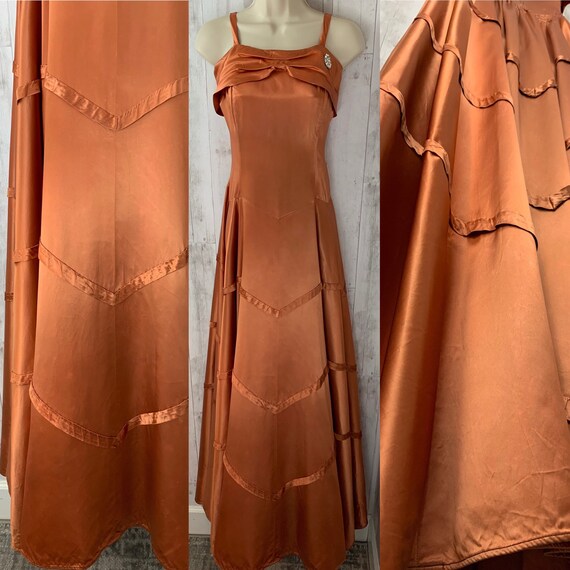 1930s-Antique Liquid Satin GOWN Art Deco S