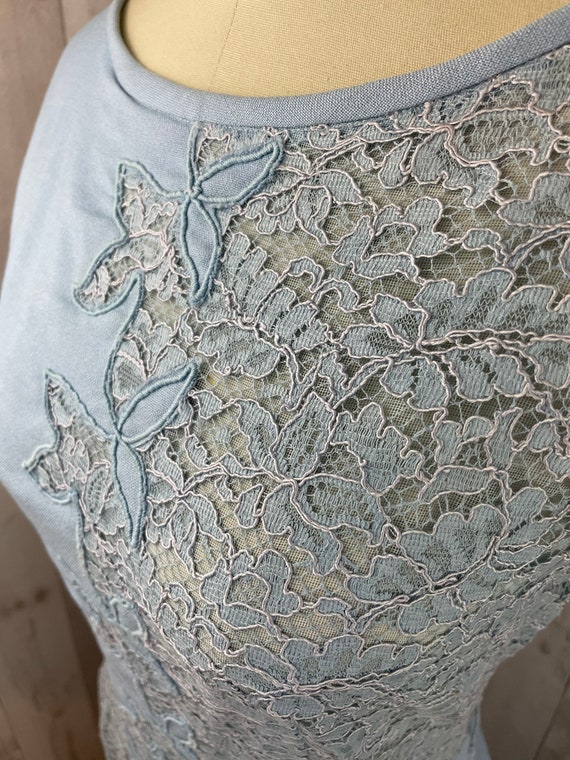 1950s Vintage Party Dress~French Blue Sheer Lace … - image 4