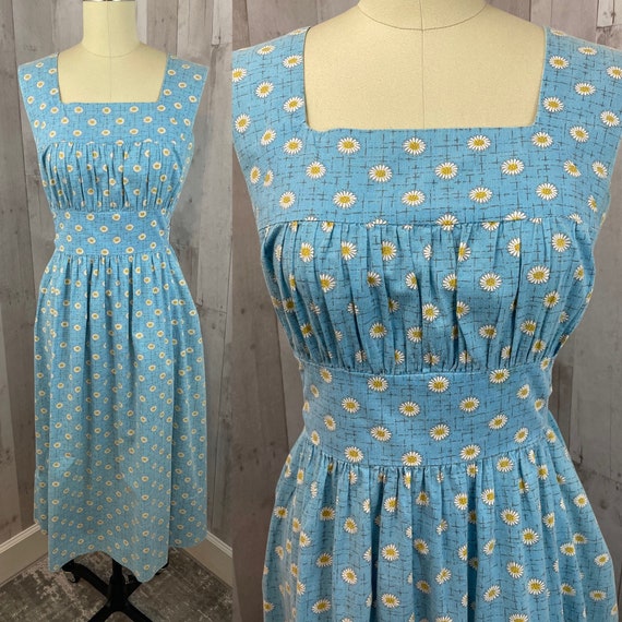 1930s Vintage Frock Blue Cotton Floral Farm Day D… - image 3