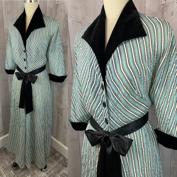 1930s Antique Hollywood Glam Dressing Gown Turquo… - image 4