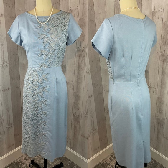 1950s Vintage Party Dress~French Blue Sheer Lace … - image 2