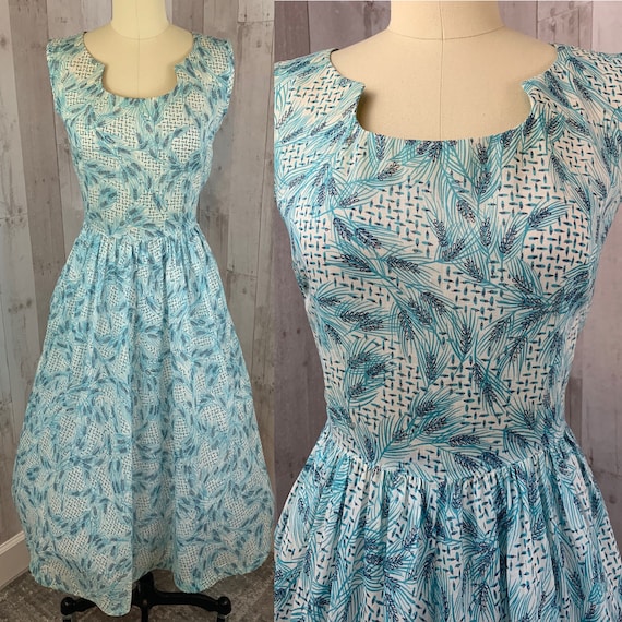 1930s Vintage Dress Blue Batiste Cotton Novelty Pr