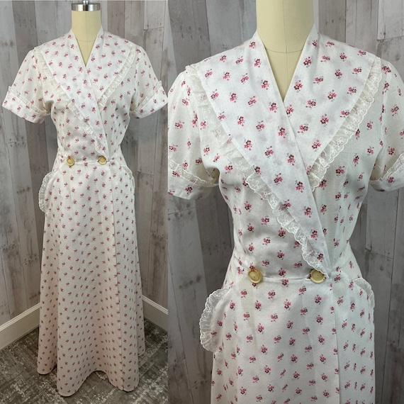 1940s Vintage Dressing Gown Cotton Floral Novelty… - image 1