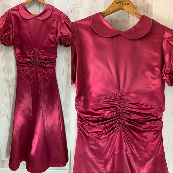 1920s Antique ART DECO GOWN~Burgundy Liquid Satin