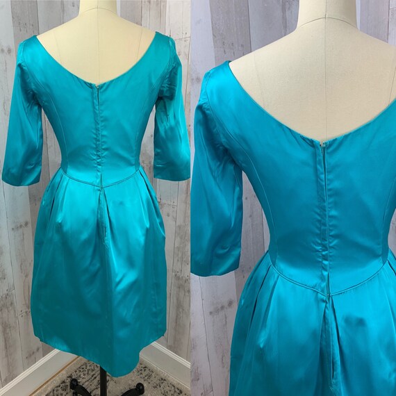 EMMA DOMB 1950s Vintage Blue Satin Tulip Dress Go… - image 3